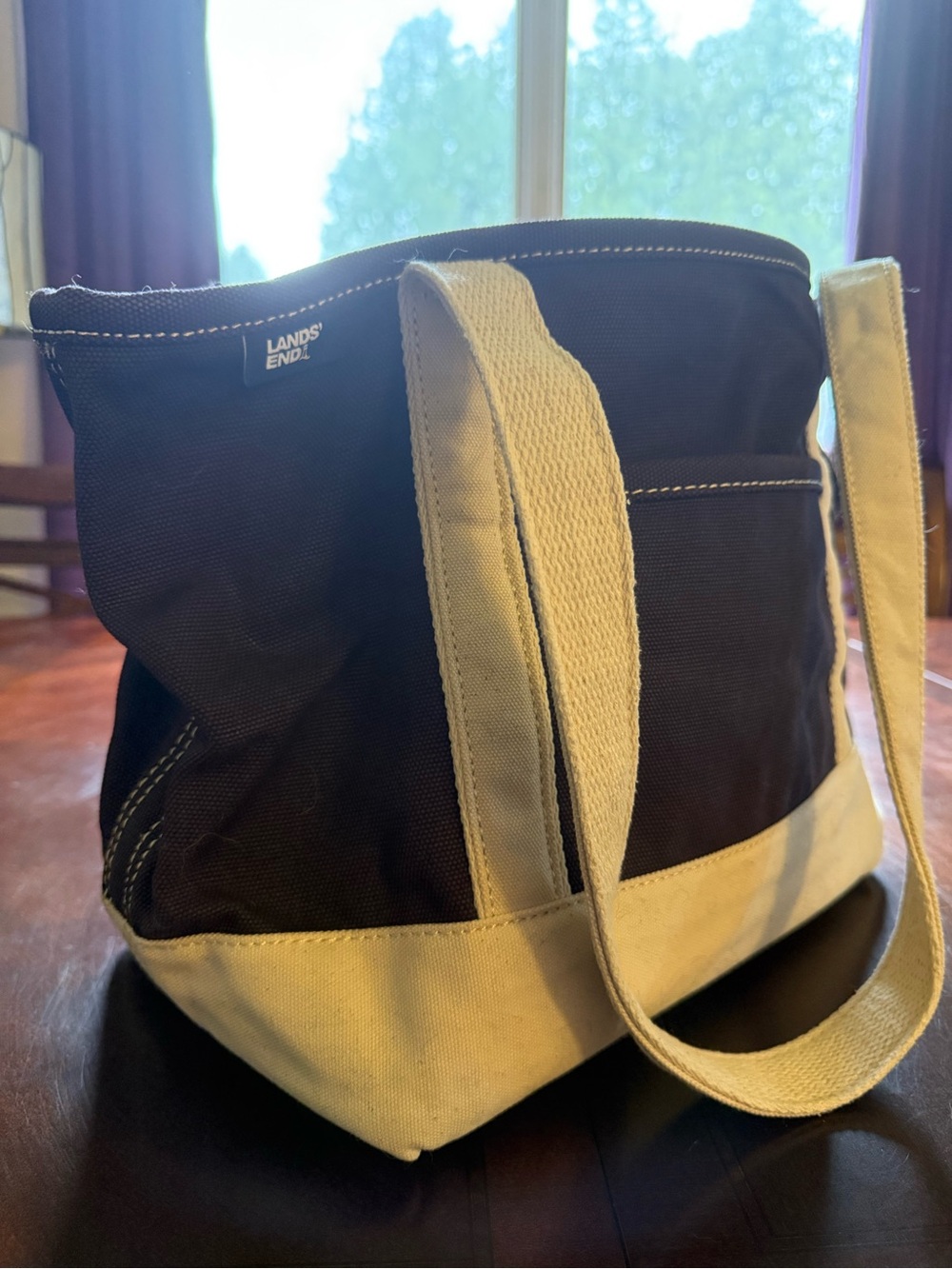 Lands' End Purple and Cream Animal Canvas Duffel Tote
